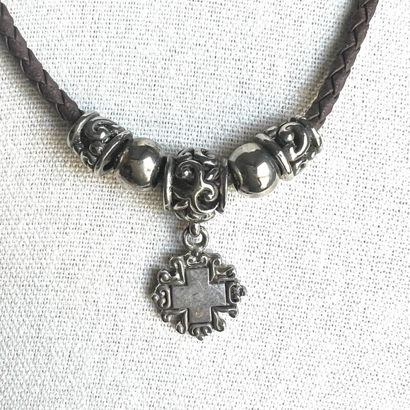 Brighton Brown Leather Braided Necklace with Silver Accents - Picture 3 of 4